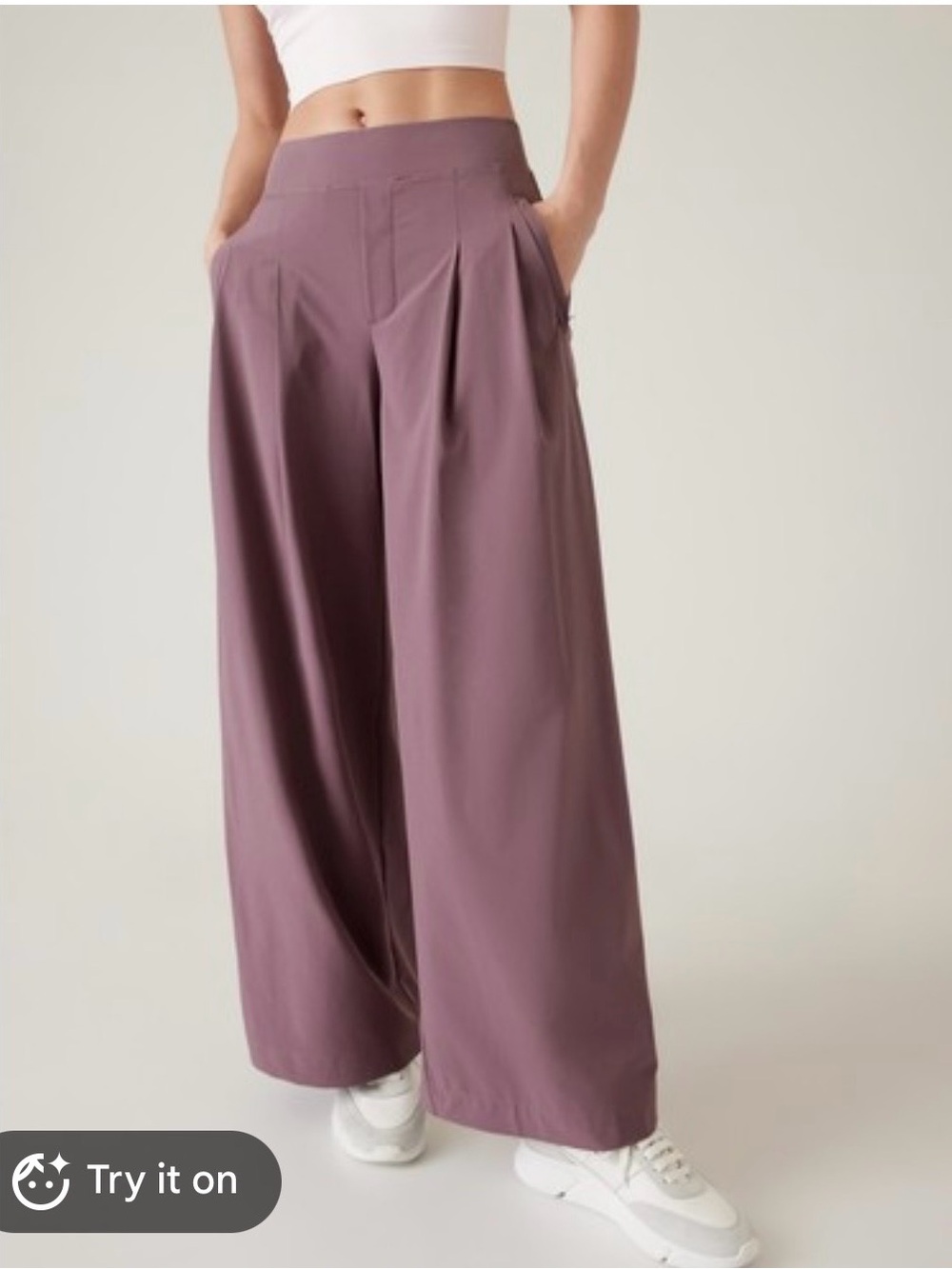 Athleta Brooklyn Heights High Rise Pleated Wide Leg Pant Size 16 Lavender